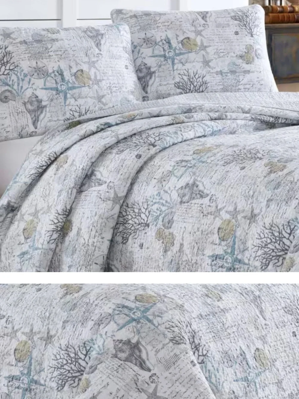 Coastal Print Quilt Set in Light Blue and White Tommy Bahama
